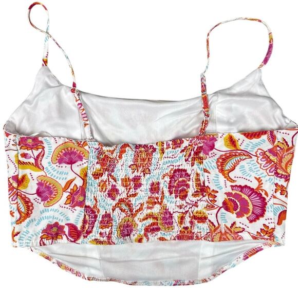 Midnight Sky Large Floral Print Crop Top Smocked Boned Adjustable Straps Size XL - Picture 3 of 4